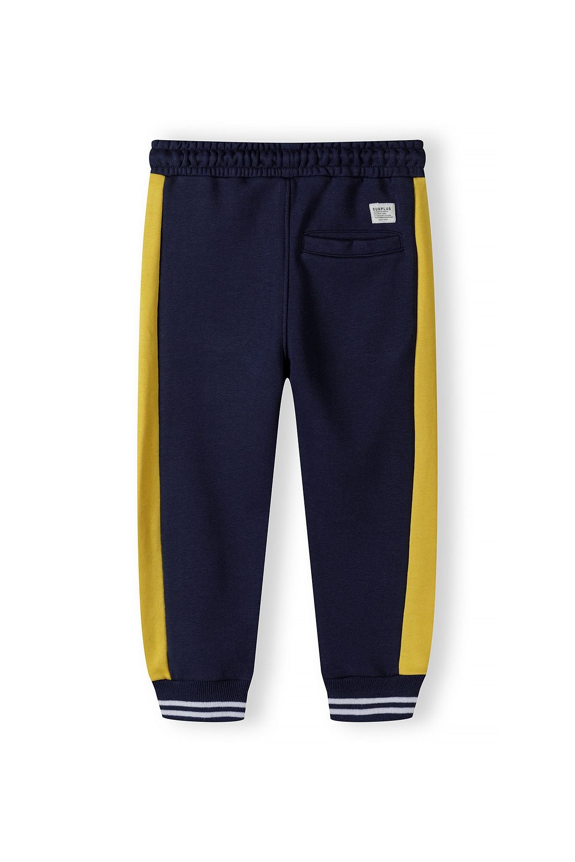 Fleece Sweatpants, Navy Yellow Panels, Striped Cuffs - 3