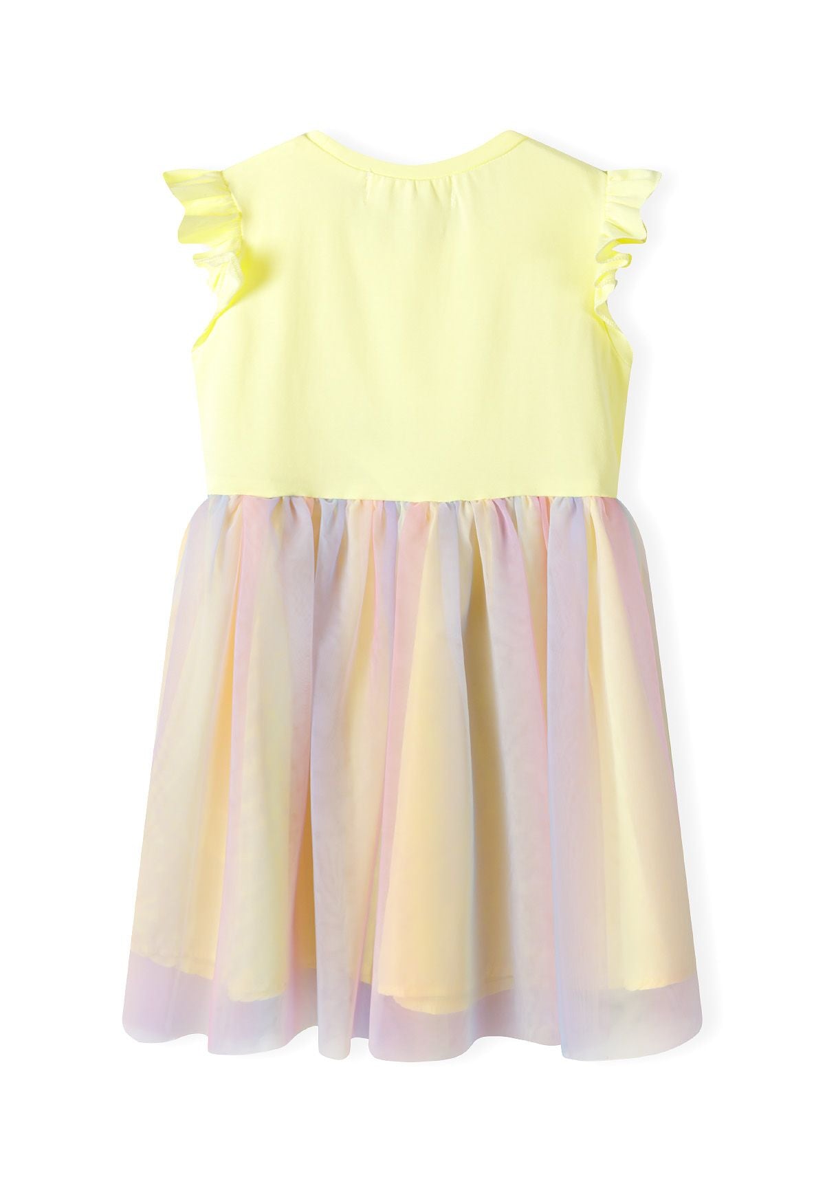 Frill Sleeve Dress, Mesh Rainbow Skirt, Yellow - 3