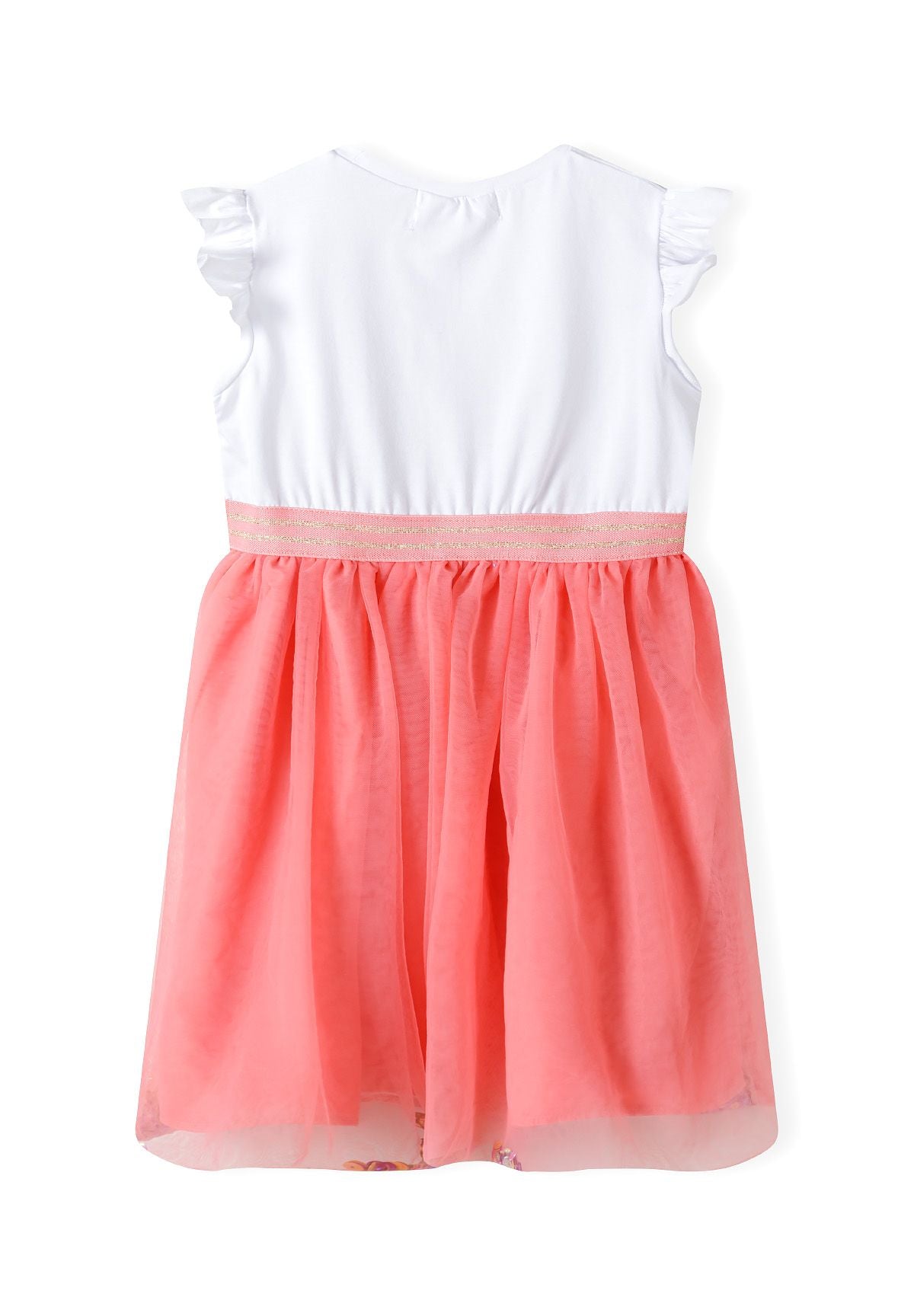 Frill Sleeve Dress, SMILE Star Print, White Coral - 3