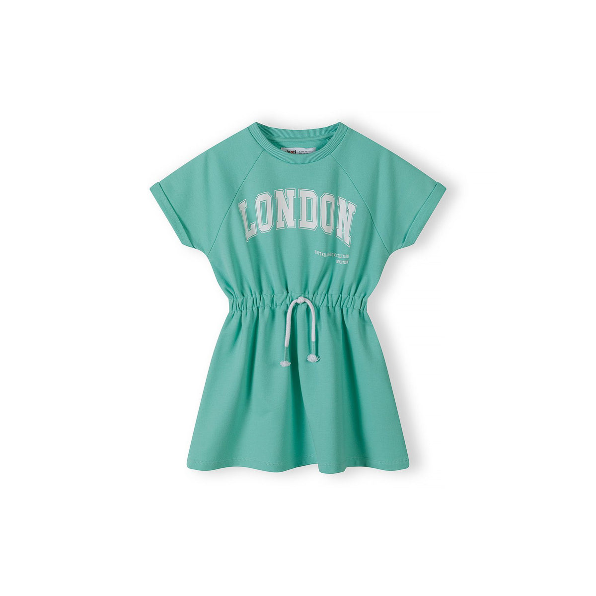 Girls' drawstring waist dress in green — complete product view for square Shop card