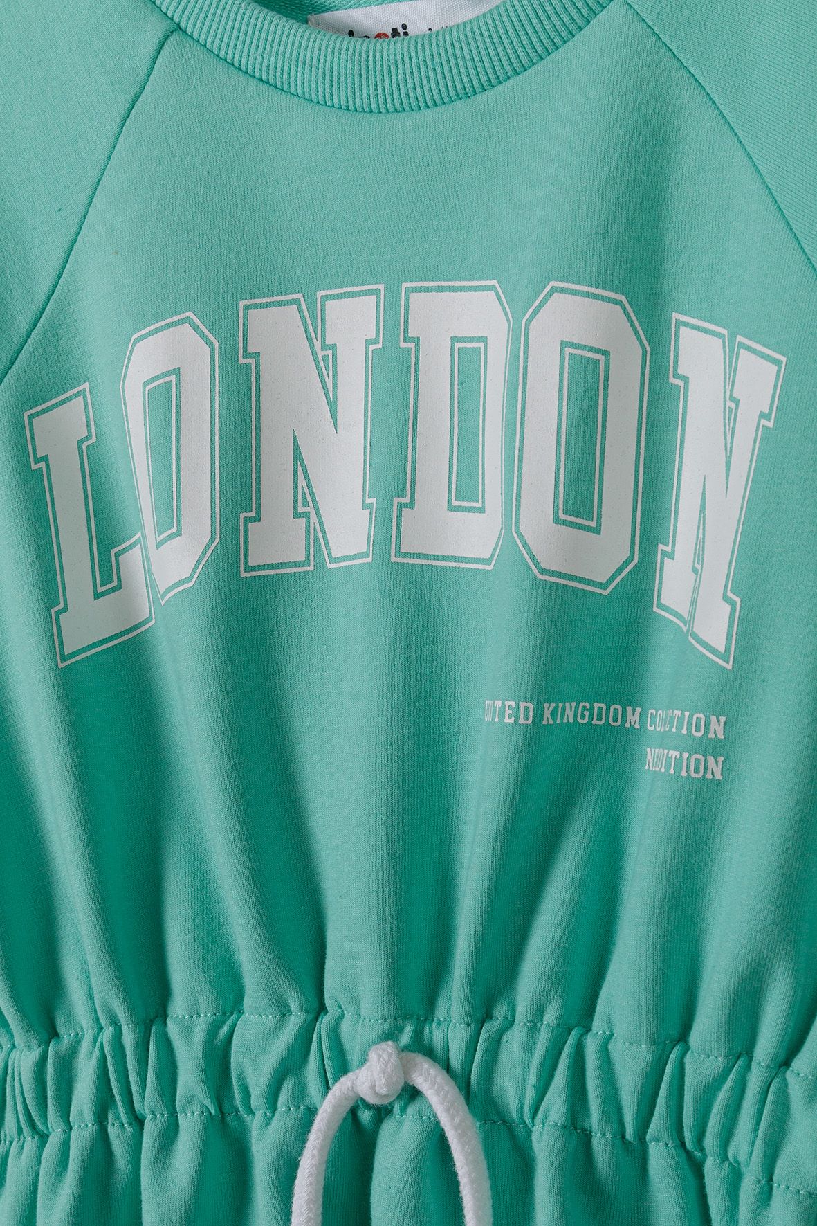 Fleece Sweat Dress, London Print, Green - 3
