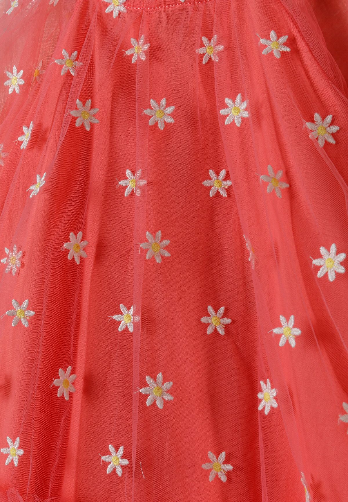 Party Dress Floral Embroidery Coral Short Sleeve - 3