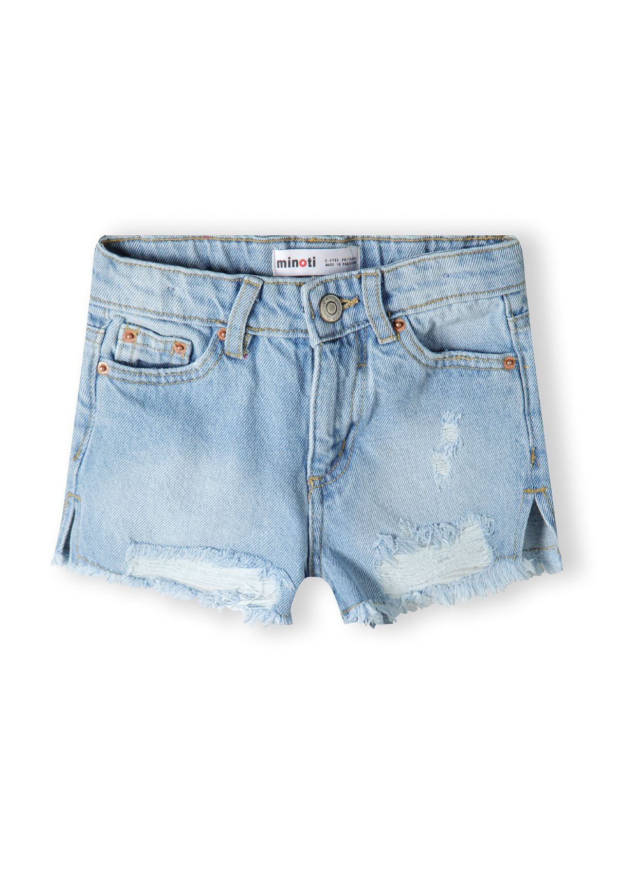 Distressed Denim Shorts, Light Blue, Frayed Hem - 1