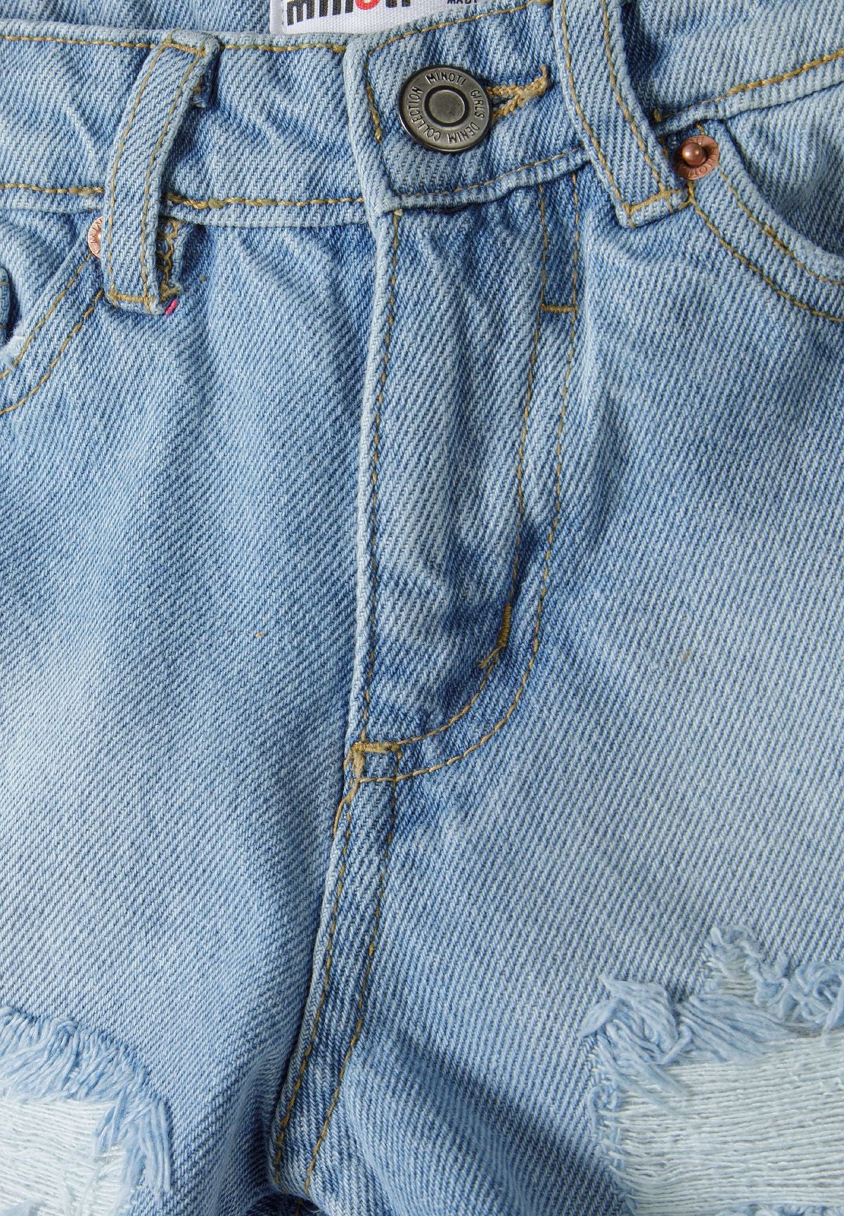 Distressed Denim Shorts, Light Blue, Frayed Hem - 3