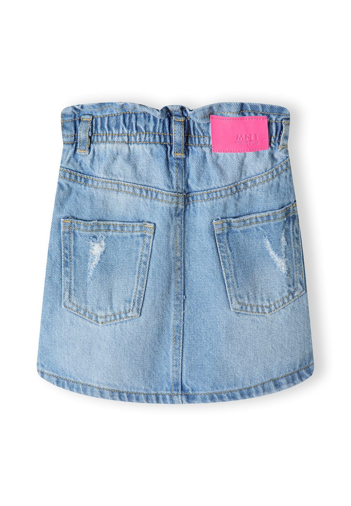 Denim Paperbag Skirt, Distressed Detail, Light Blue - 2