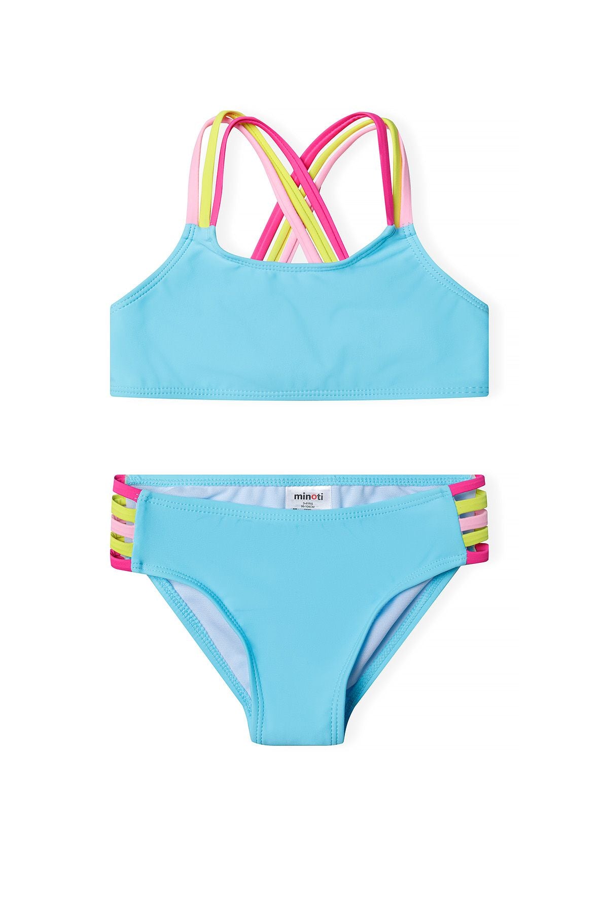 Cross-Back Bikini, Rainbow Straps, Turquoise - 1