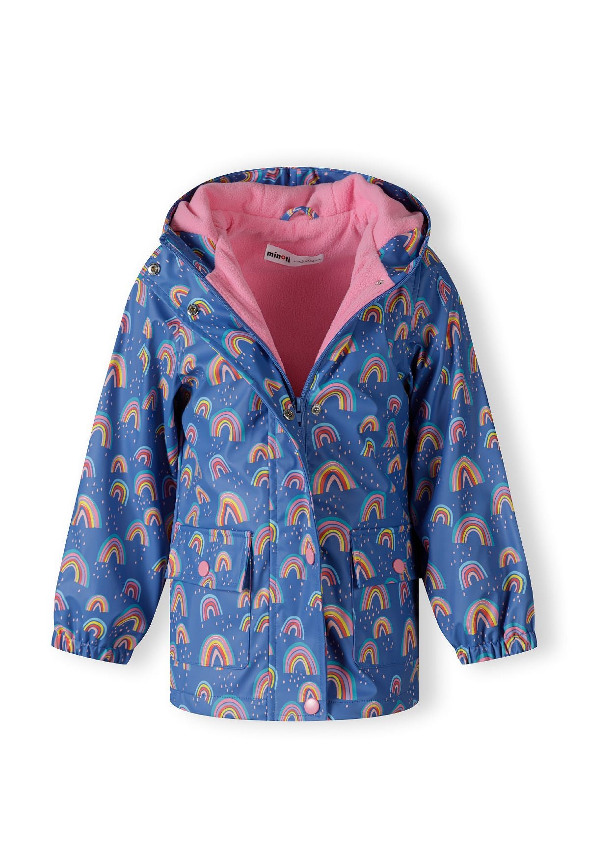 Hooded Rain Jacket, Rainbow Print, Cobalt Blue - 5