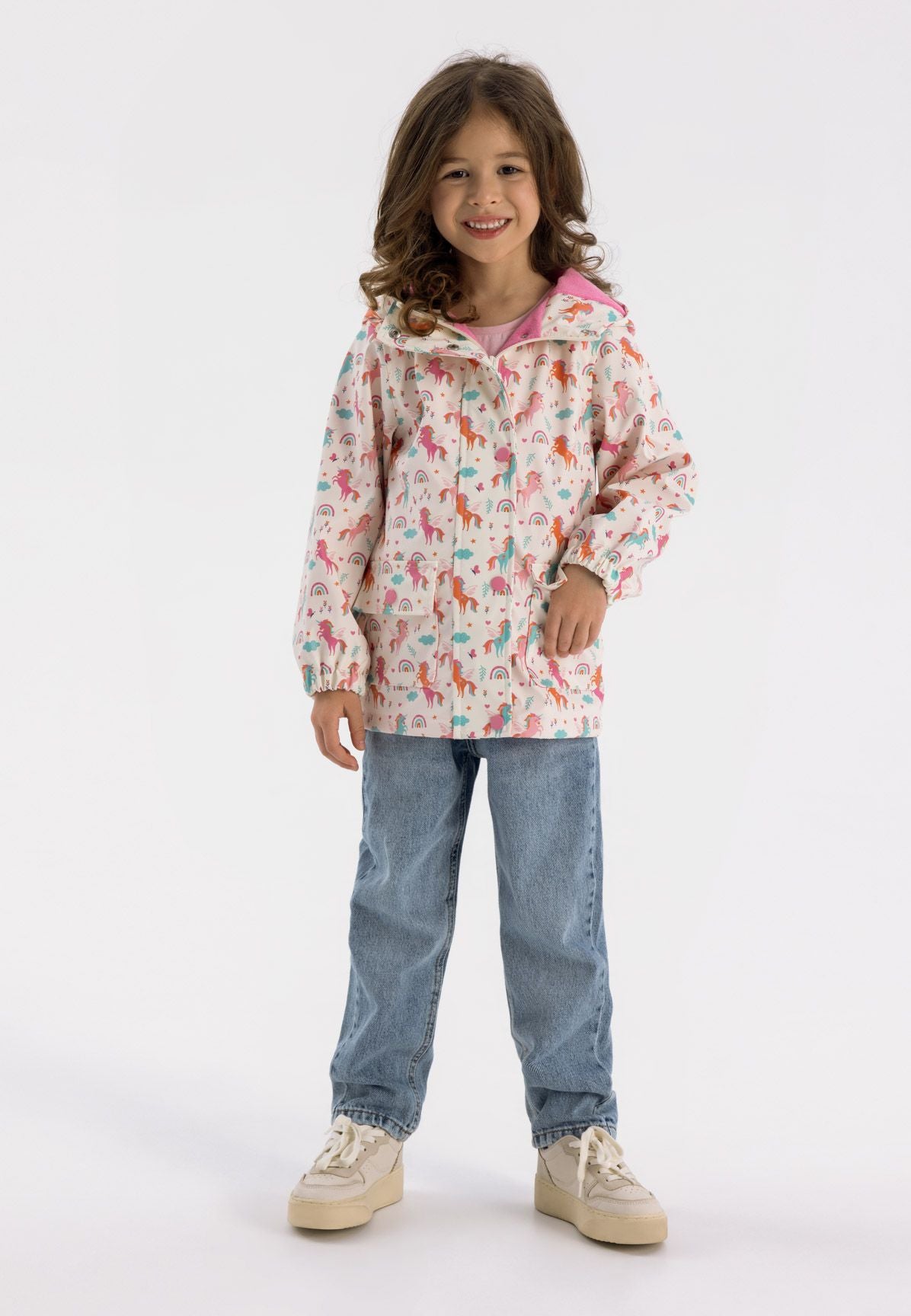 Rain Jacket Unicorn Print Cream Hooded - 1
