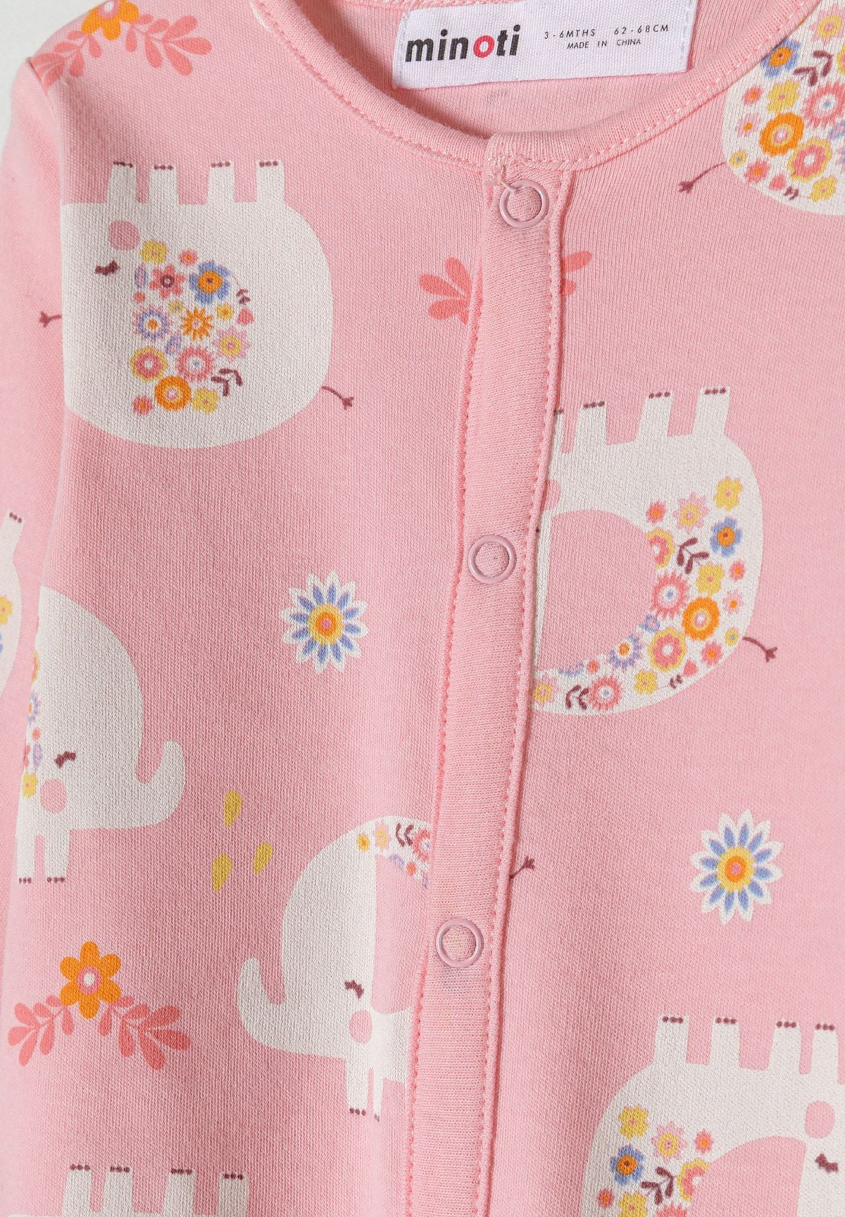 Sleepsuits 4-Pack, Elephant & Floral Print, Pink - 10
