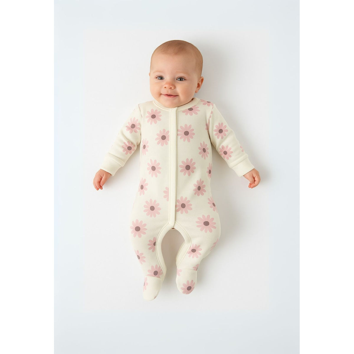 Baby sleepsuits 4-pack in pink, blue and cream — complete product view for square Shop card