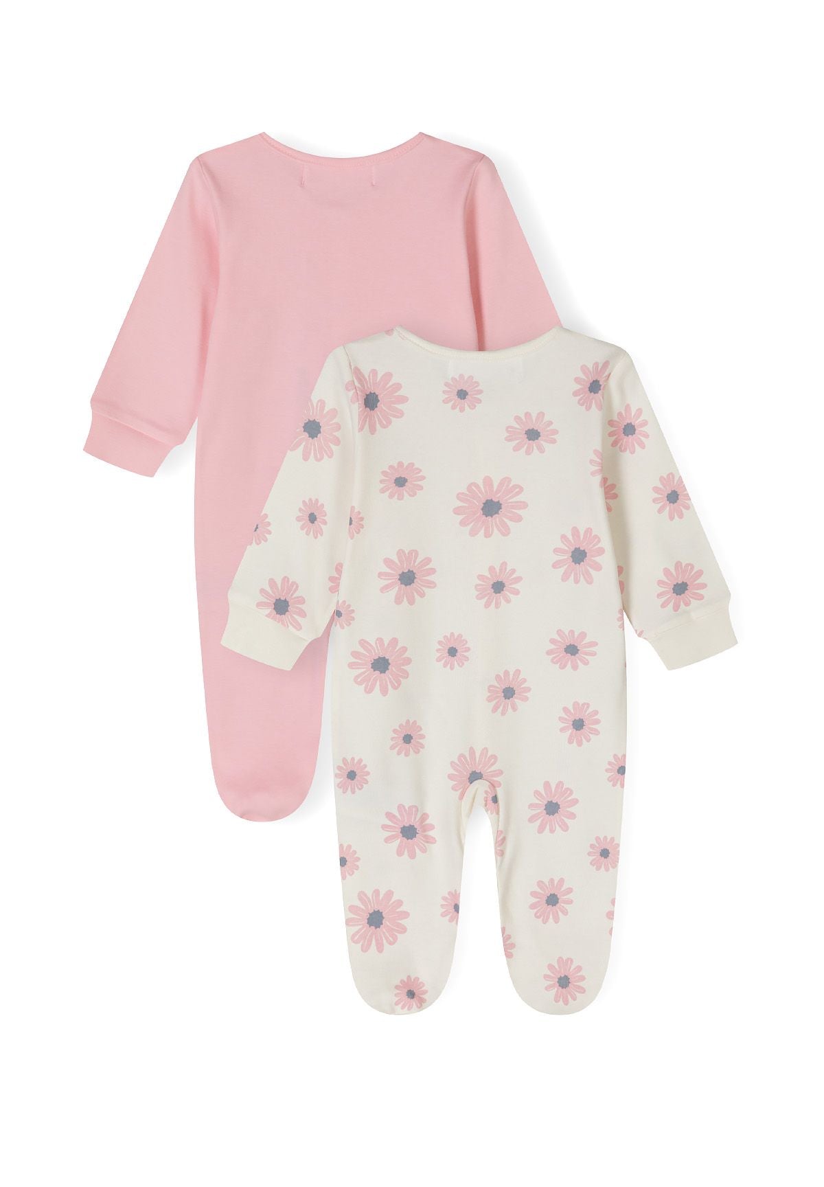 Pink and cream sleepsuits, both backs.