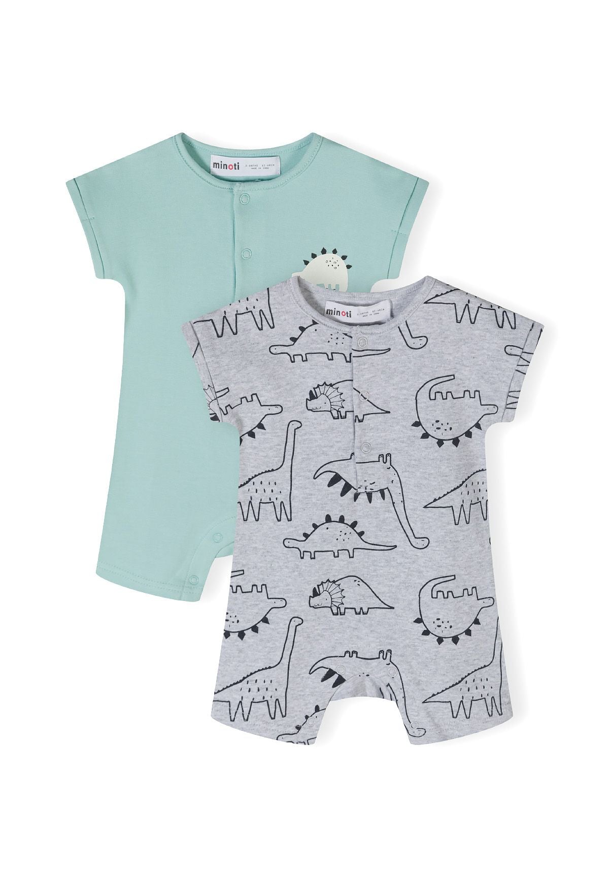 Mint and grey marl rompers, both fronts.