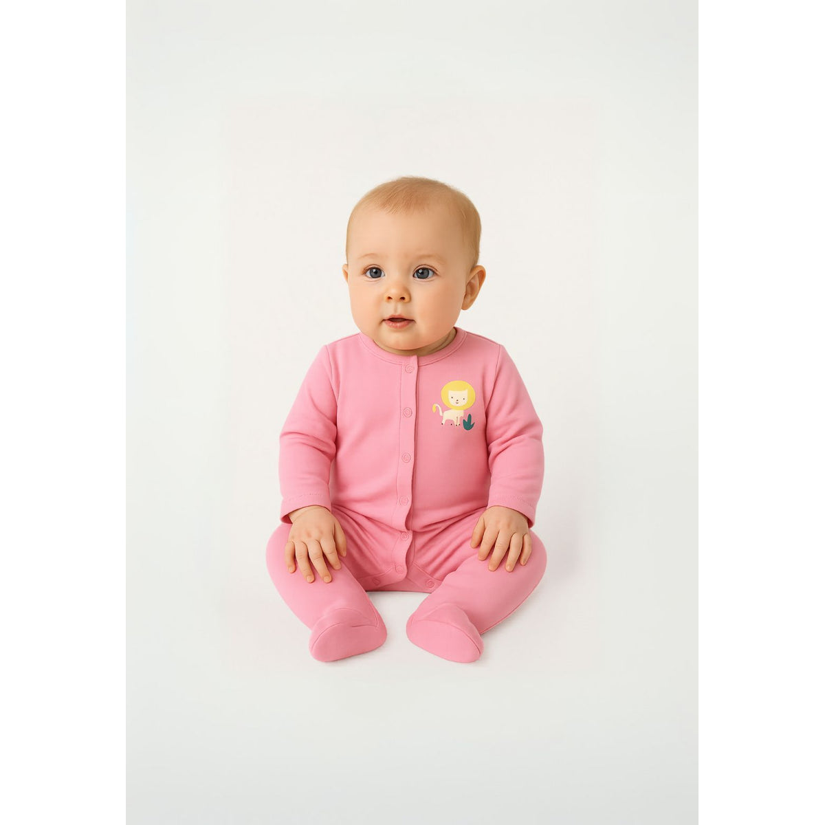 Baby sleepsuits 2-pack in cream and pink — complete product view for square Shop card