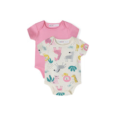 Baby short-sleeved bodysuits 2-pack in pink and cream