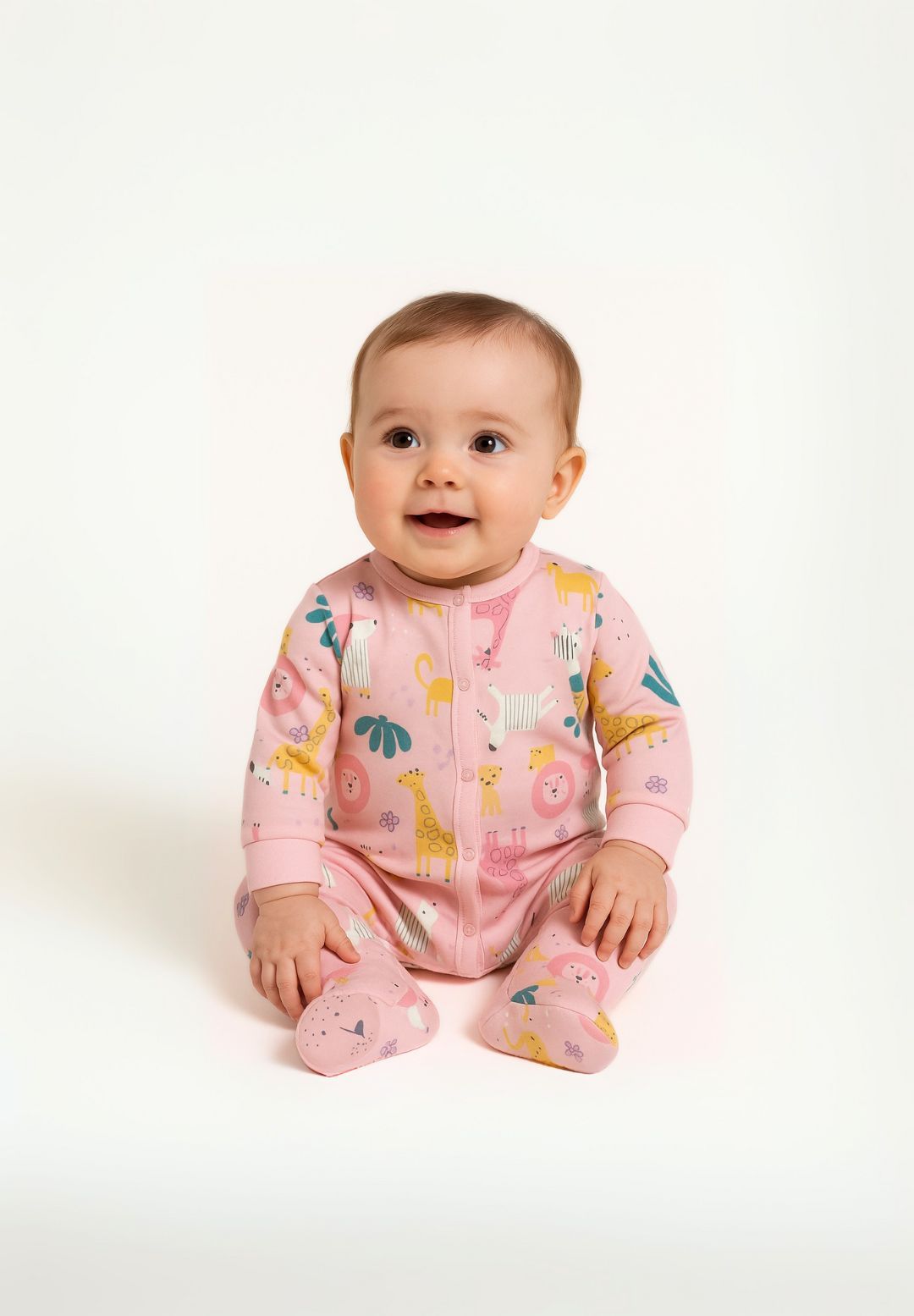 Mint and pink sleepsuits, pink worn.