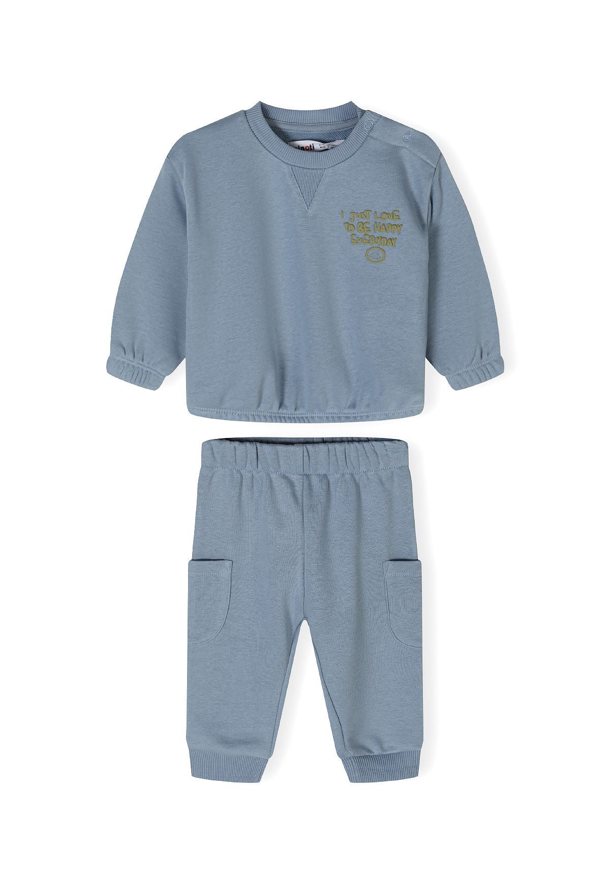Blue-grey sweatshirt and joggers set, set fronts.