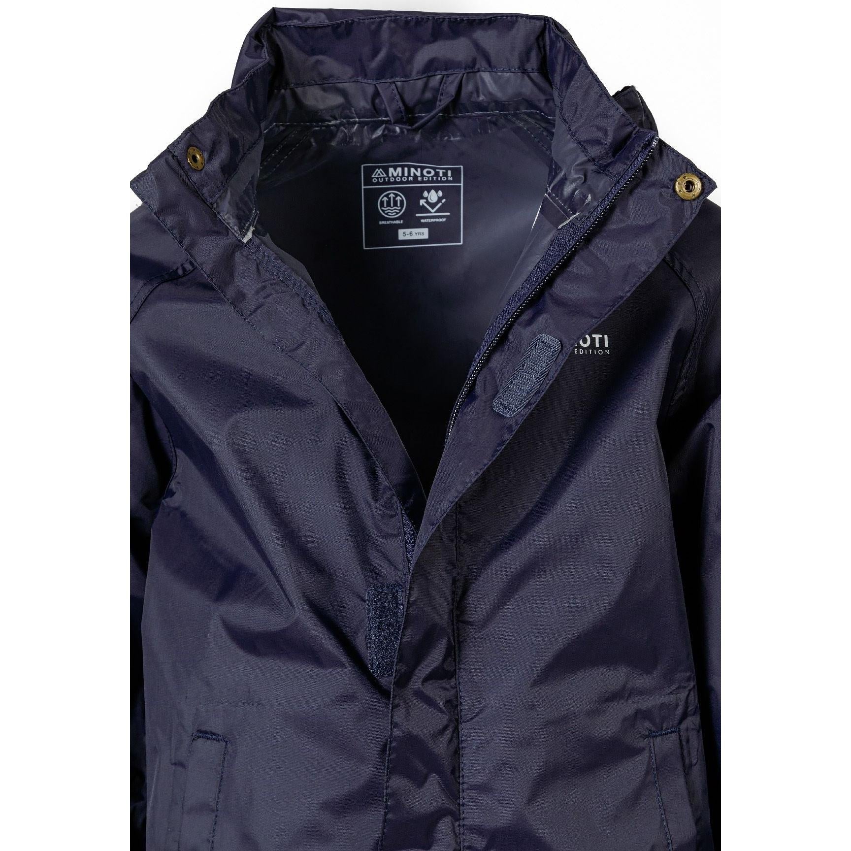 Interior detail view showing navy lining with internal pocket and zip details of the packaway waterproof jacket