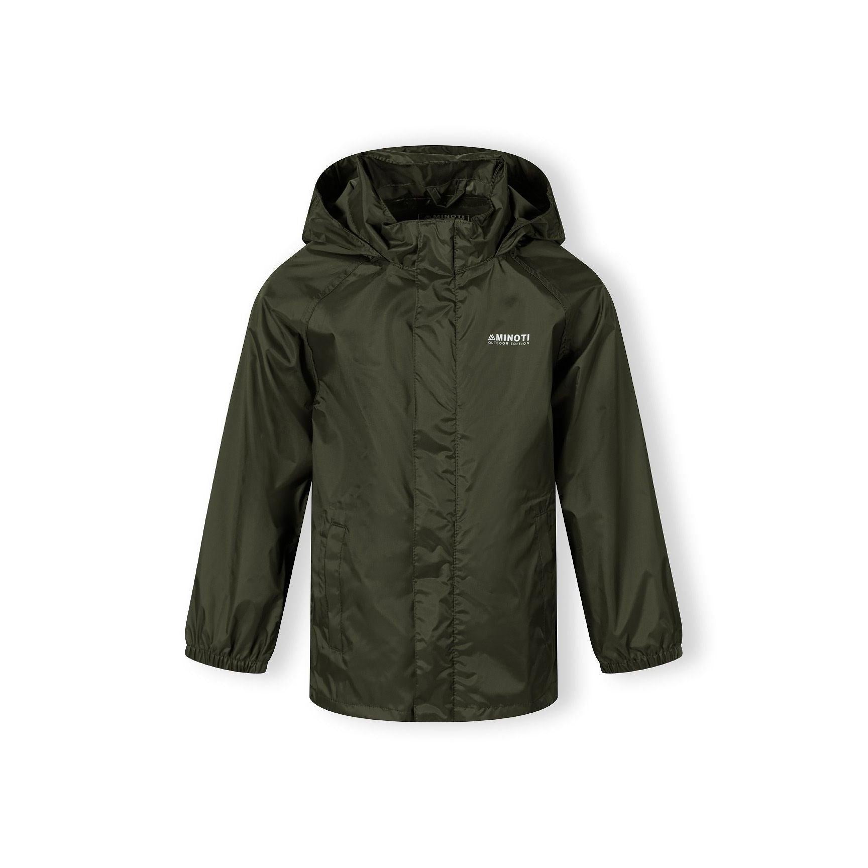 Close-up detail of khaki jacket's interior showing packaway storage pocket with zipper