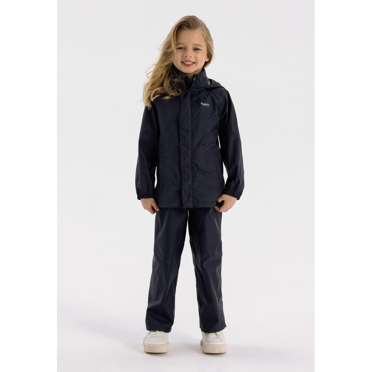 Girls' packaway overtrousers in navy — complete product view for square Shop card