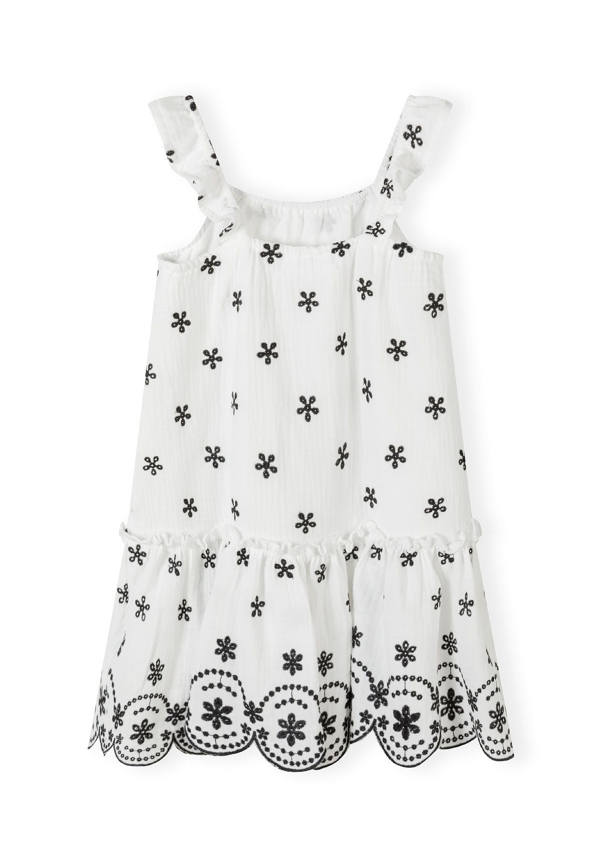 White and black embroidered sundress, back.