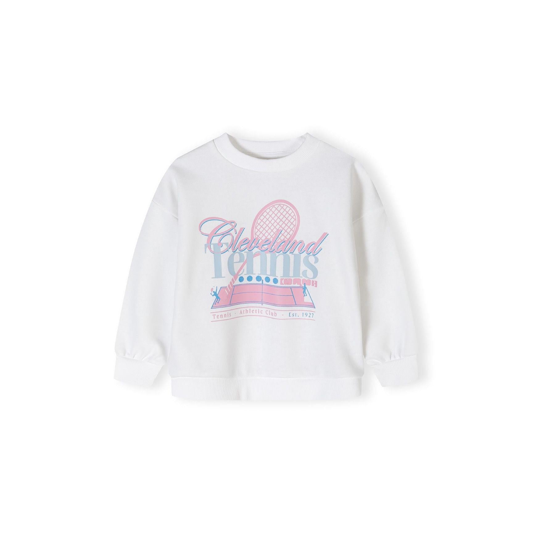 Back view of cream fleece sweatshirt laid flat showing plain design and ribbed details