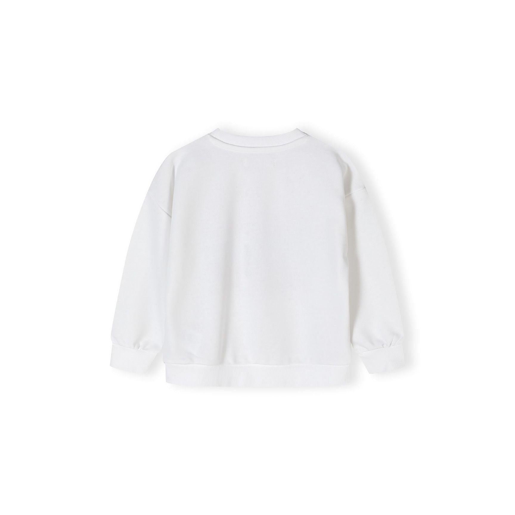 Back view of cream fleece sweatshirt laid flat showing plain design and ribbed details