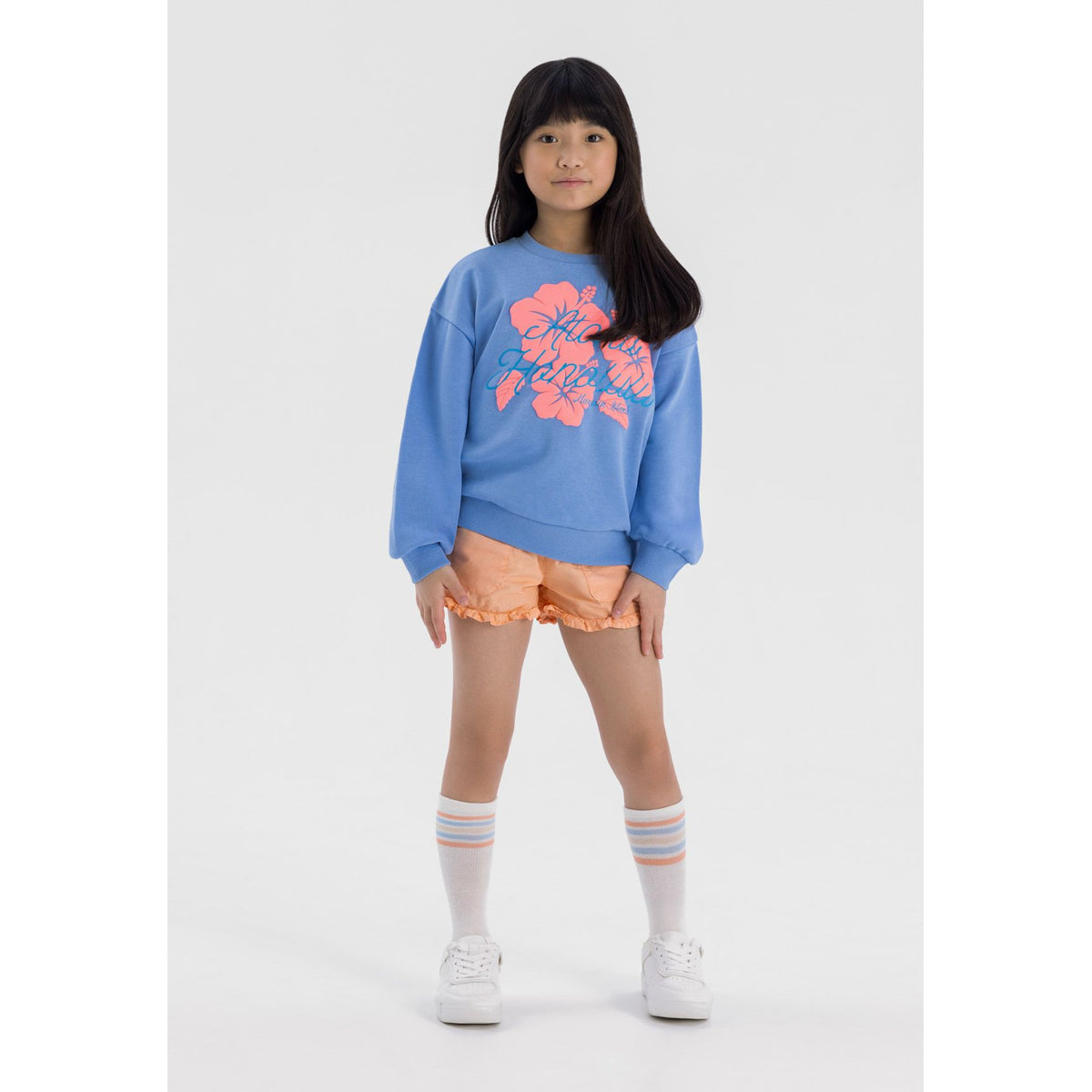 Girls' crew neck sweatshirt in blue — complete product view for square Shop card