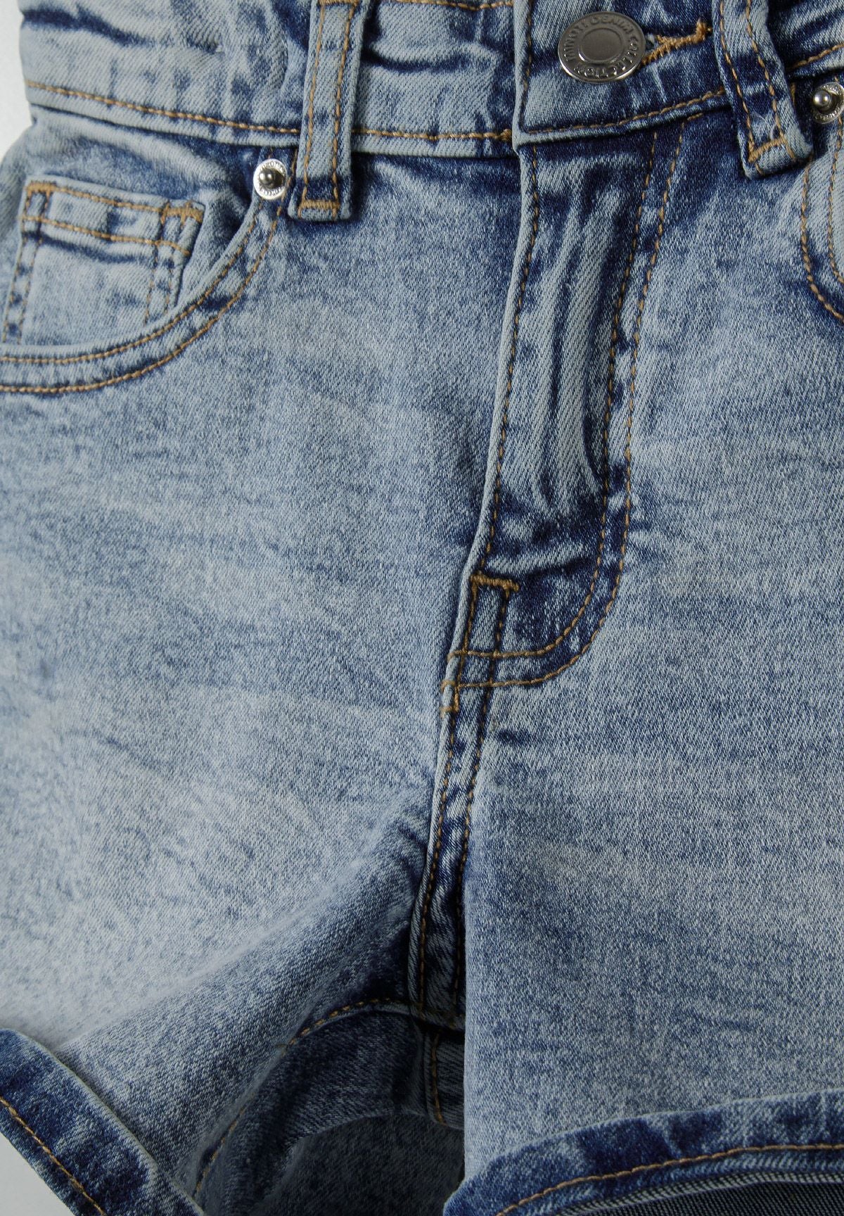 High Waist Denim Shorts, Light Blue, Rolled Cuffs - 3