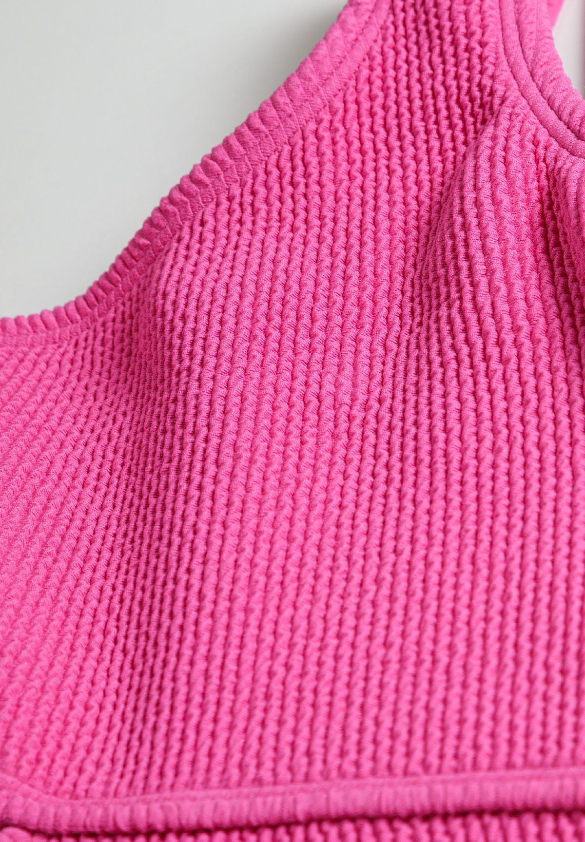 One-Piece Swimsuit, Asymmetric Cutout, Pink Ribbed - 3