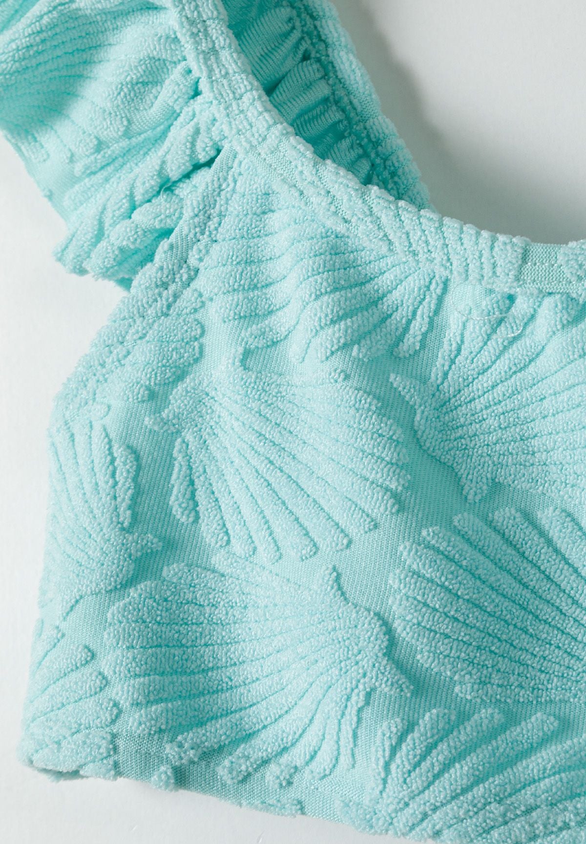 Bikini Ruffle Detail, Mint Green, Palm Leaf Print - 7