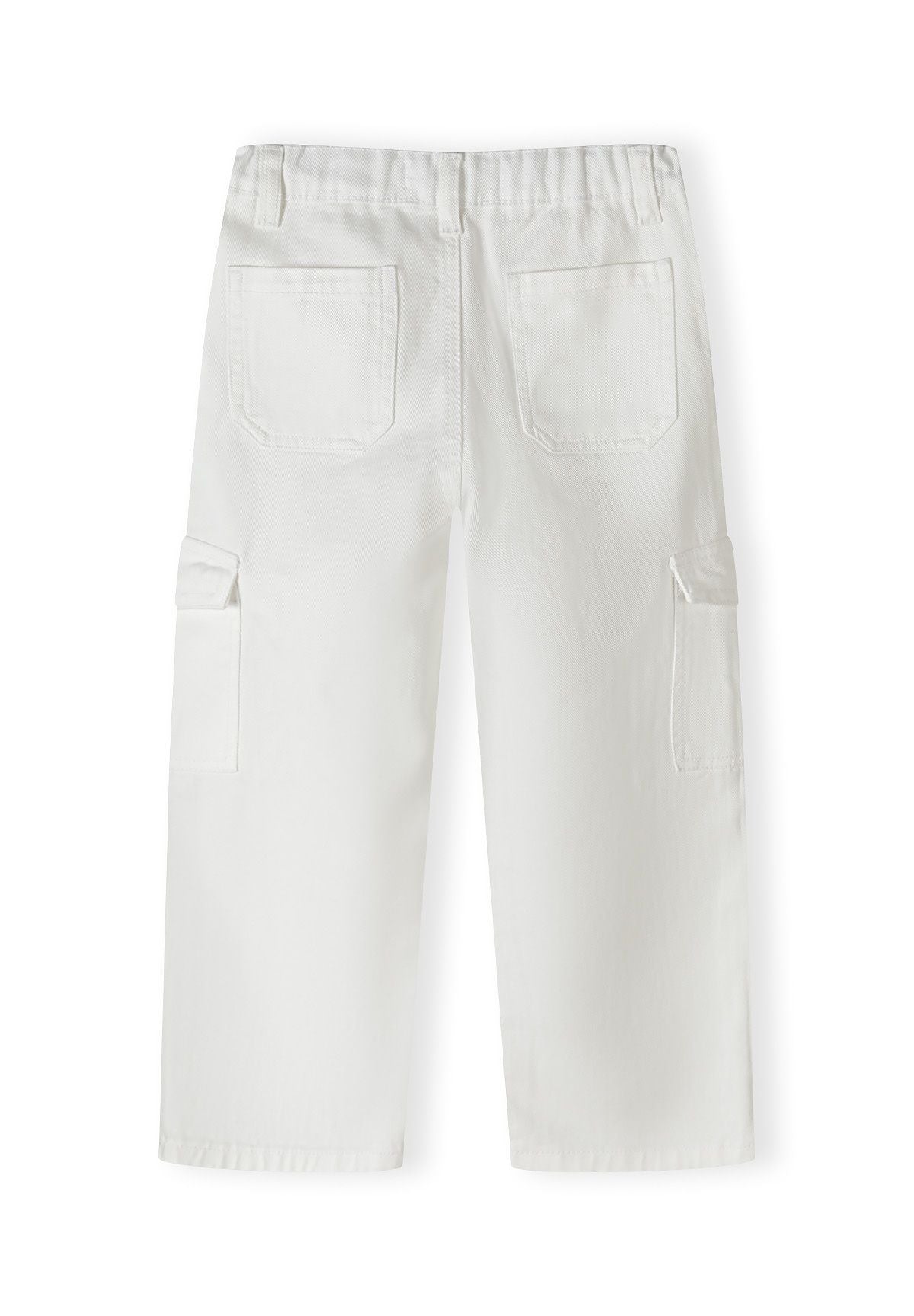 Girls wide leg cargo trousers, white, back view with two cargo pockets.