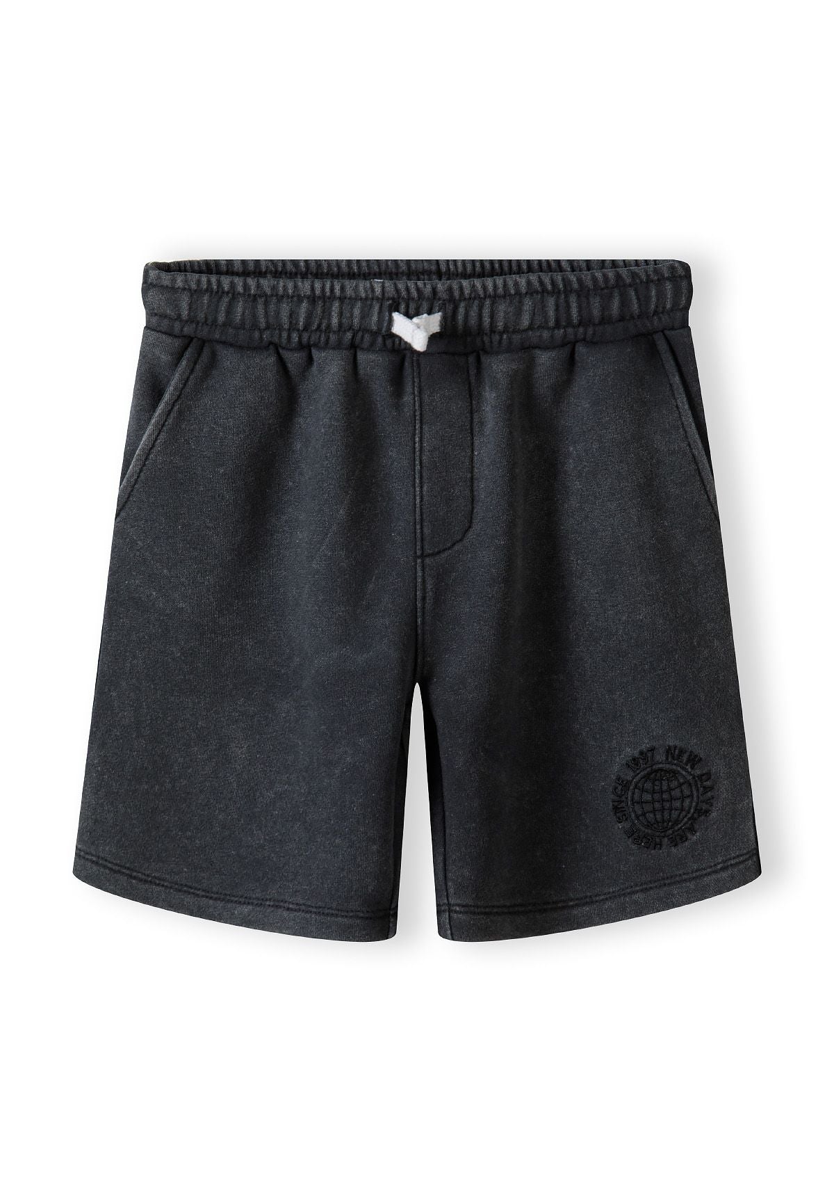 Washed charcoal t-shirt and shorts set, shorts front.