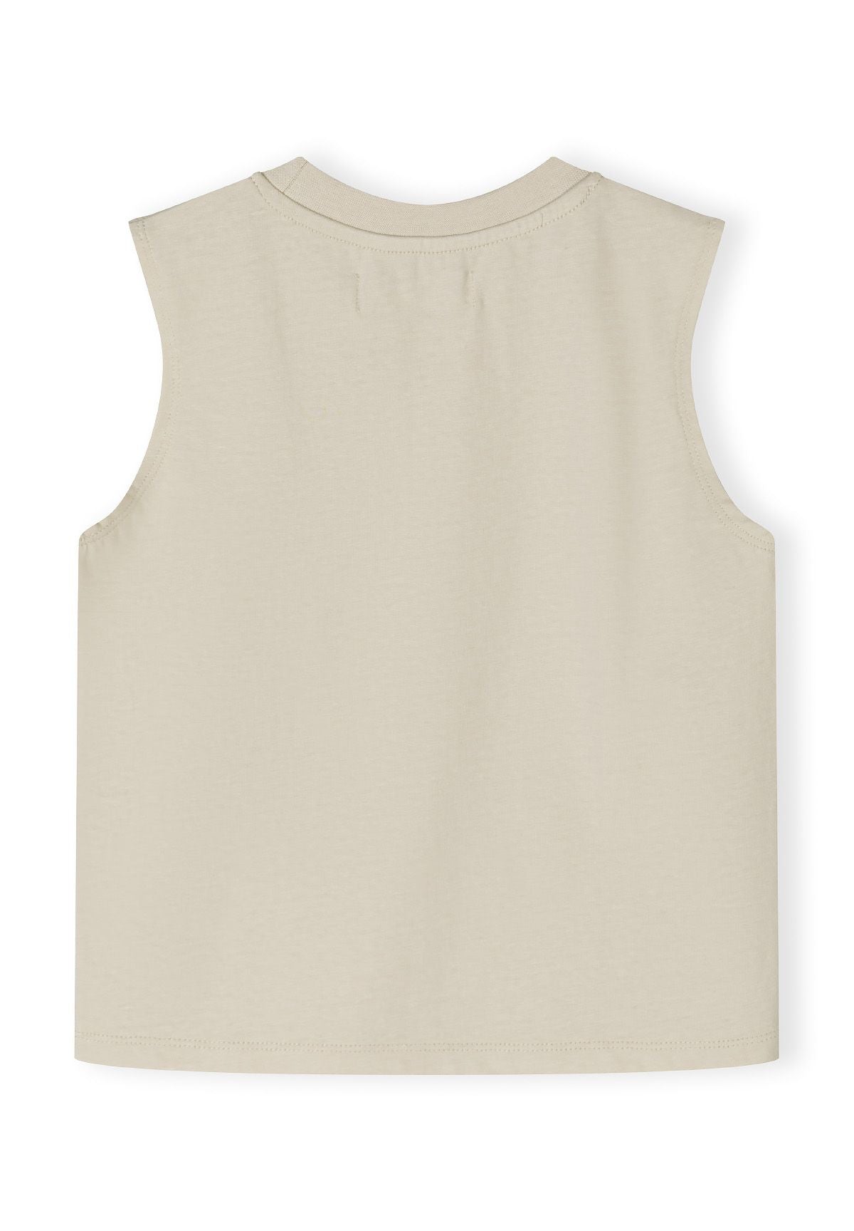 Boys sleeveless vest in neutral grey, back view with round neckline.