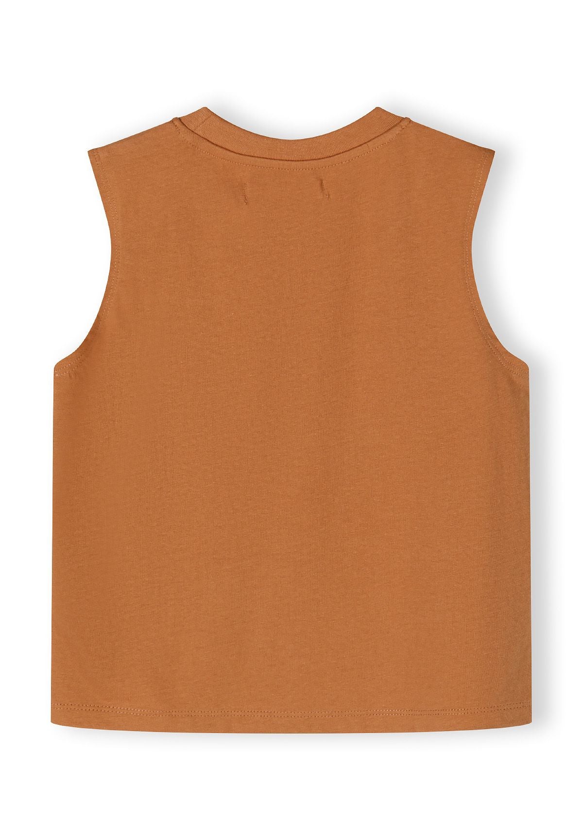 Boys sleeveless vest in beige, back view, featuring a round neckline.