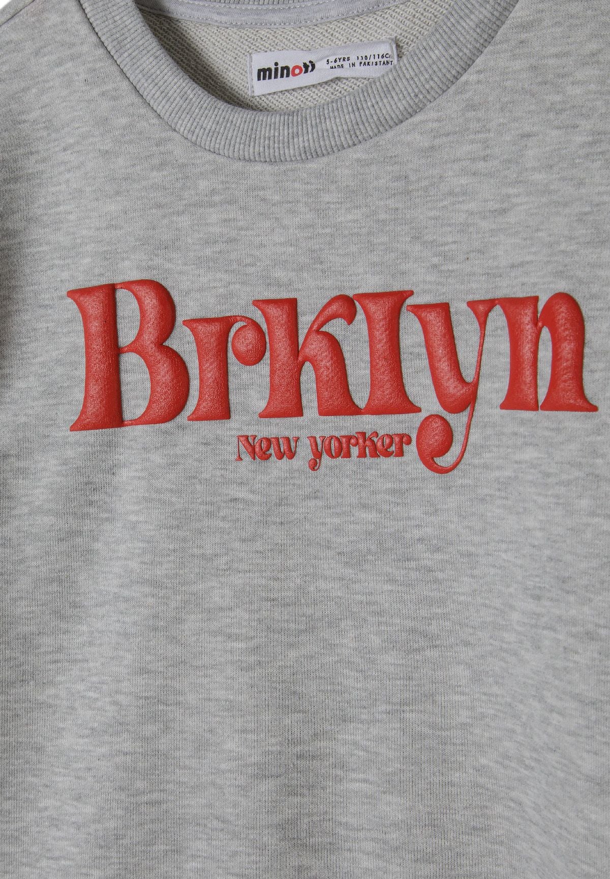 Oversized Crew Neck Sweatshirt, Brooklyn Print, Grey - 4