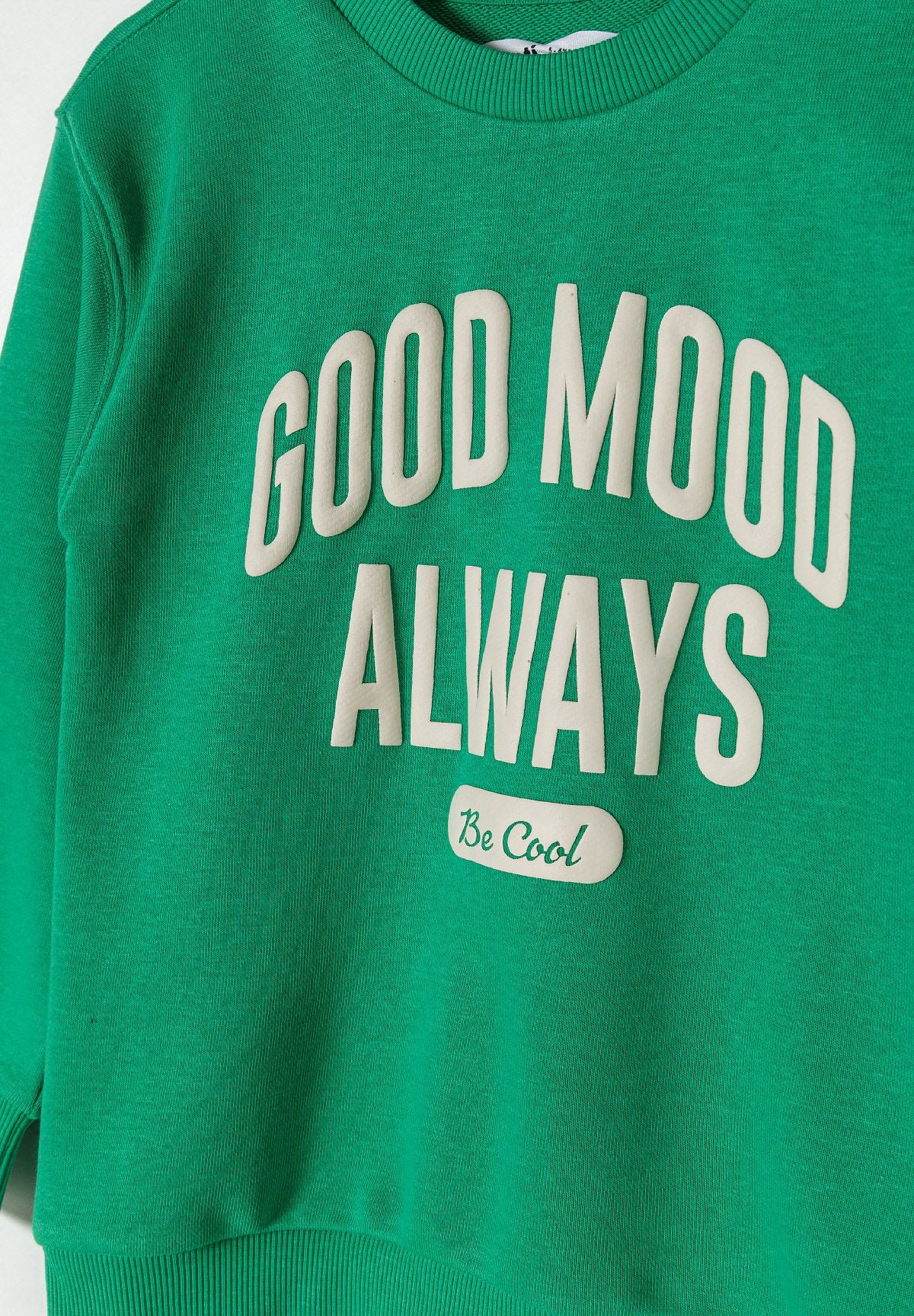 Good Mood Always Sweatshirt, Green, Slogan Print - 4