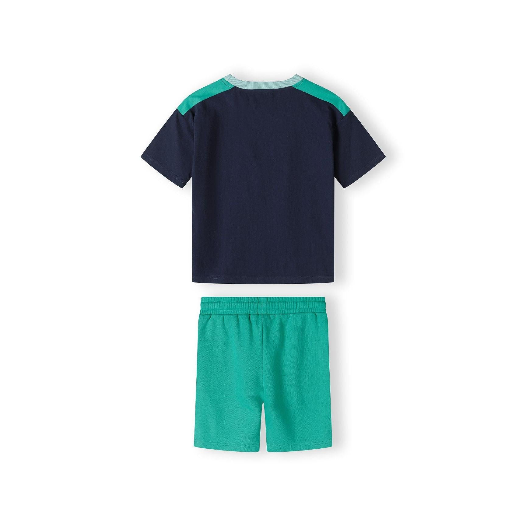 Bright green fleece shorts laid flat showing elasticated waistband and relaxed fit on white background