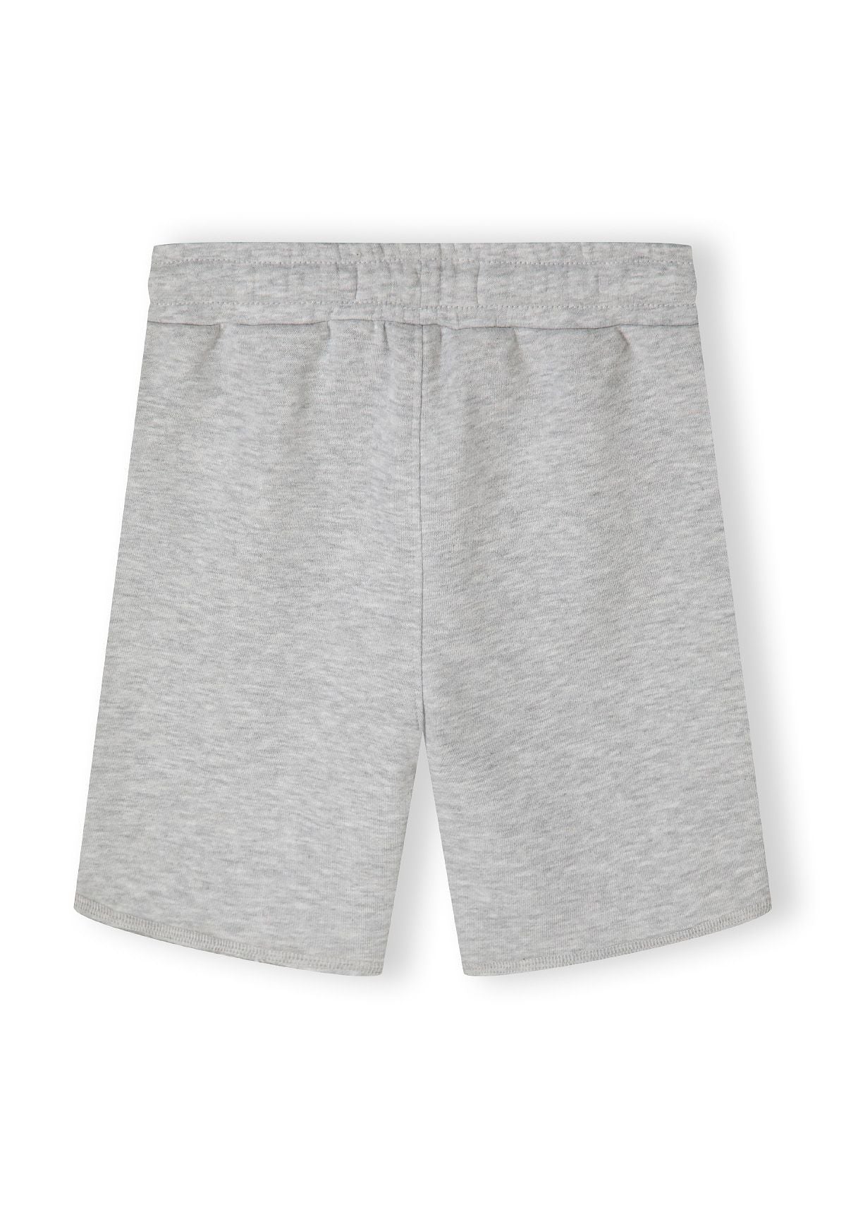 Back view of grey shorts with elasticated waistband and side pockets.