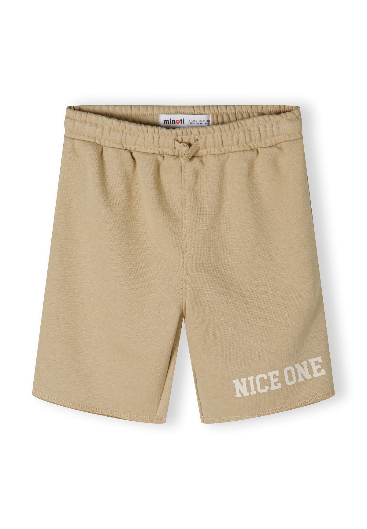 Beige t-shirt and shorts set, shorts front.