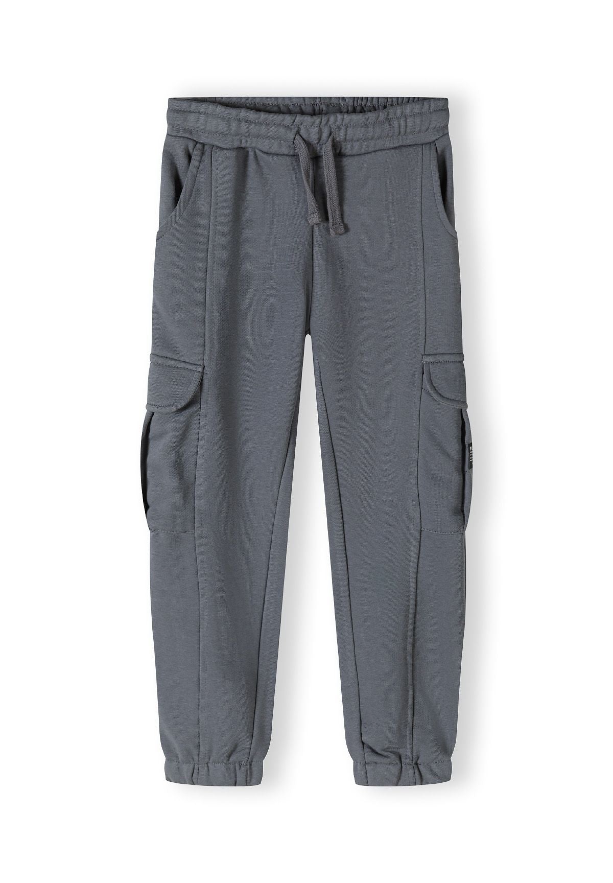 Grey cargo joggers, front.