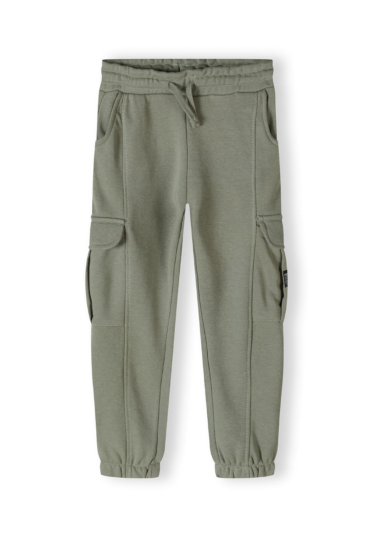 Light olive green cargo joggers, front.