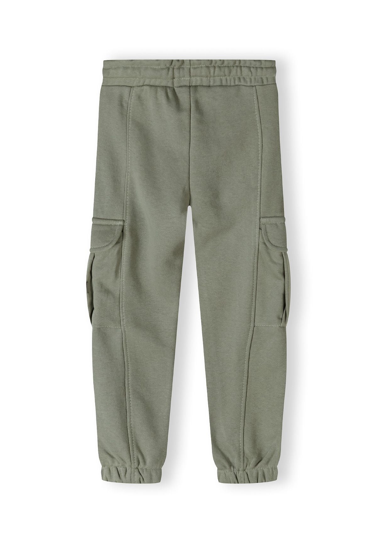 Light olive green cargo joggers, back.