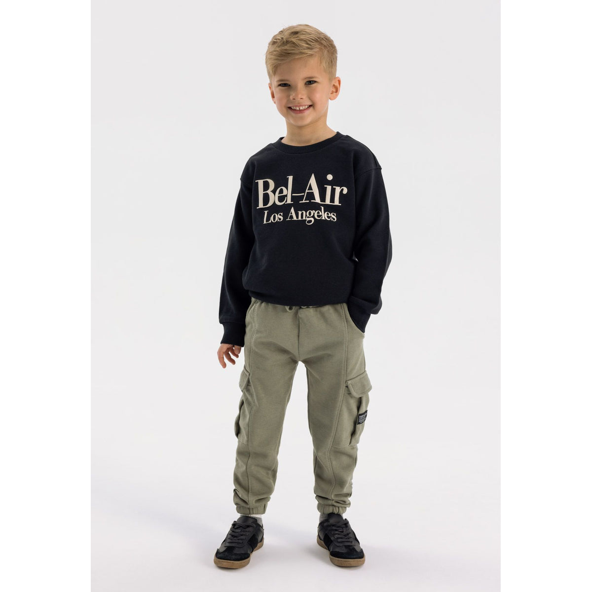 Boys' cargo joggers in light olive green — complete product view for square Shop card
