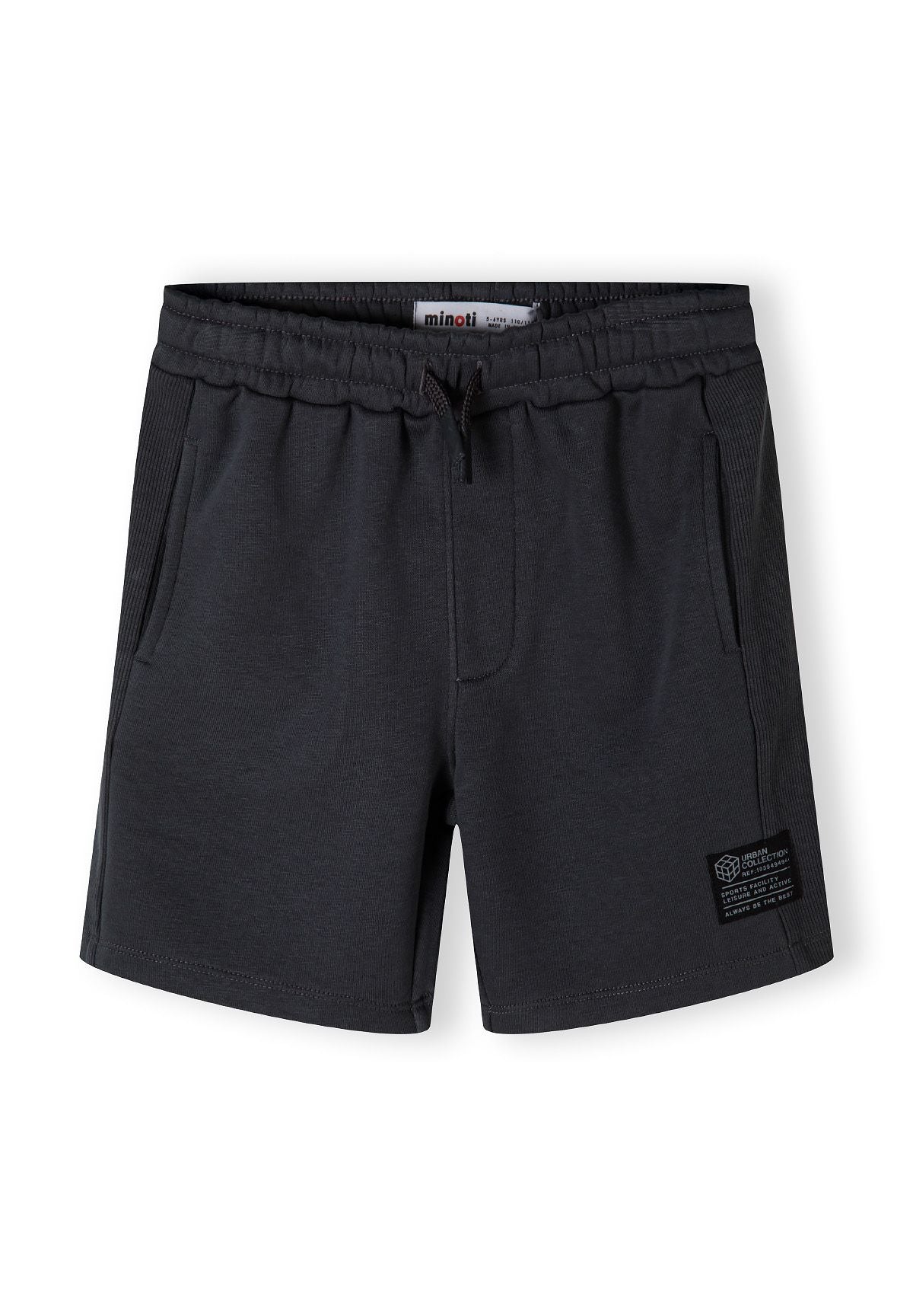 Charcoal jogger shorts, front.