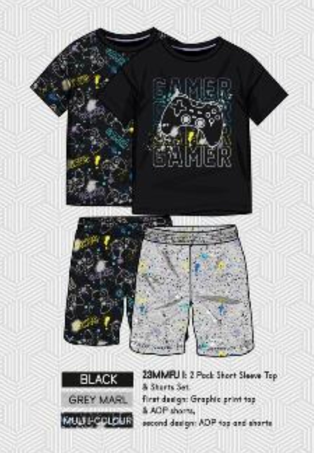 Pajamas Set 2-Pack Gaming Print Black Grey