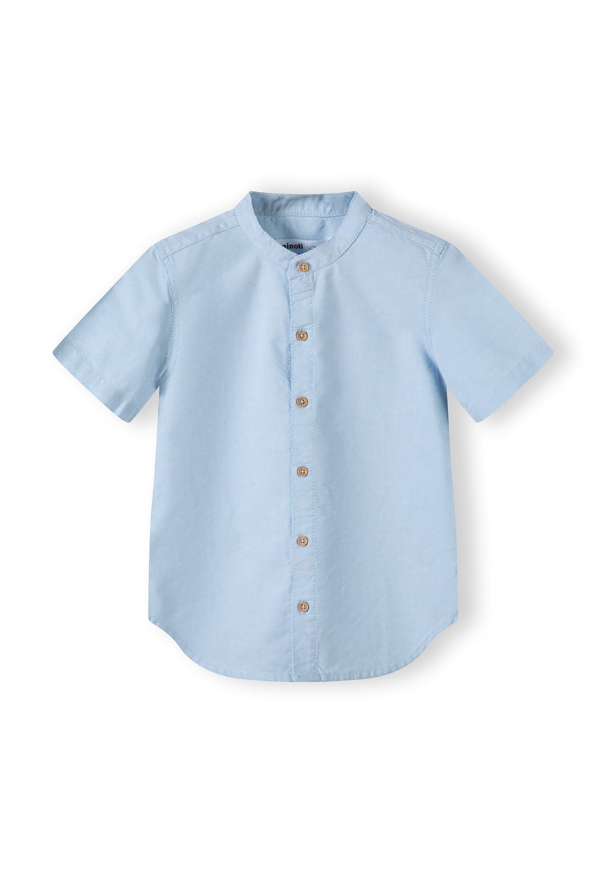 Boys grandad-style shirt in light blue with button front and stand-up collar.