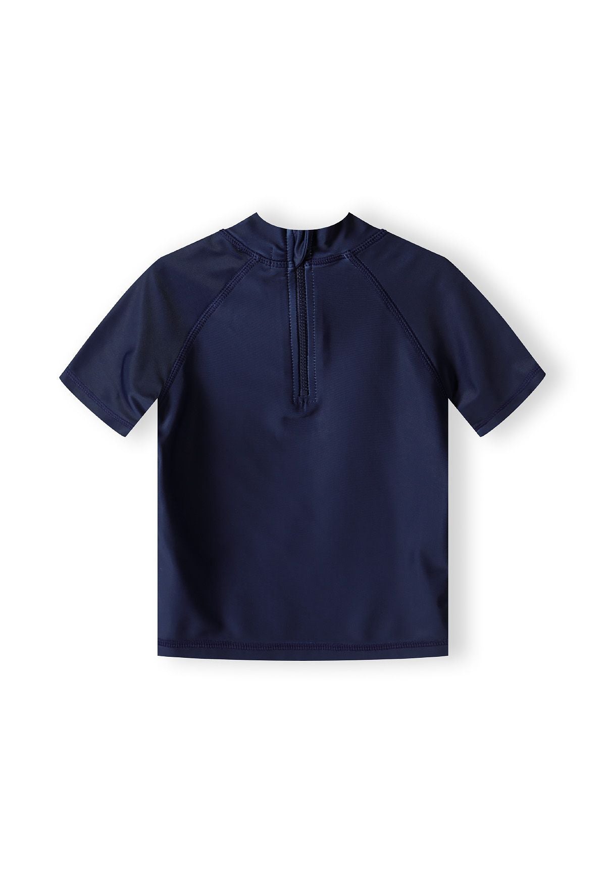 Boys short sleeve rash top in navy with back zip detail.