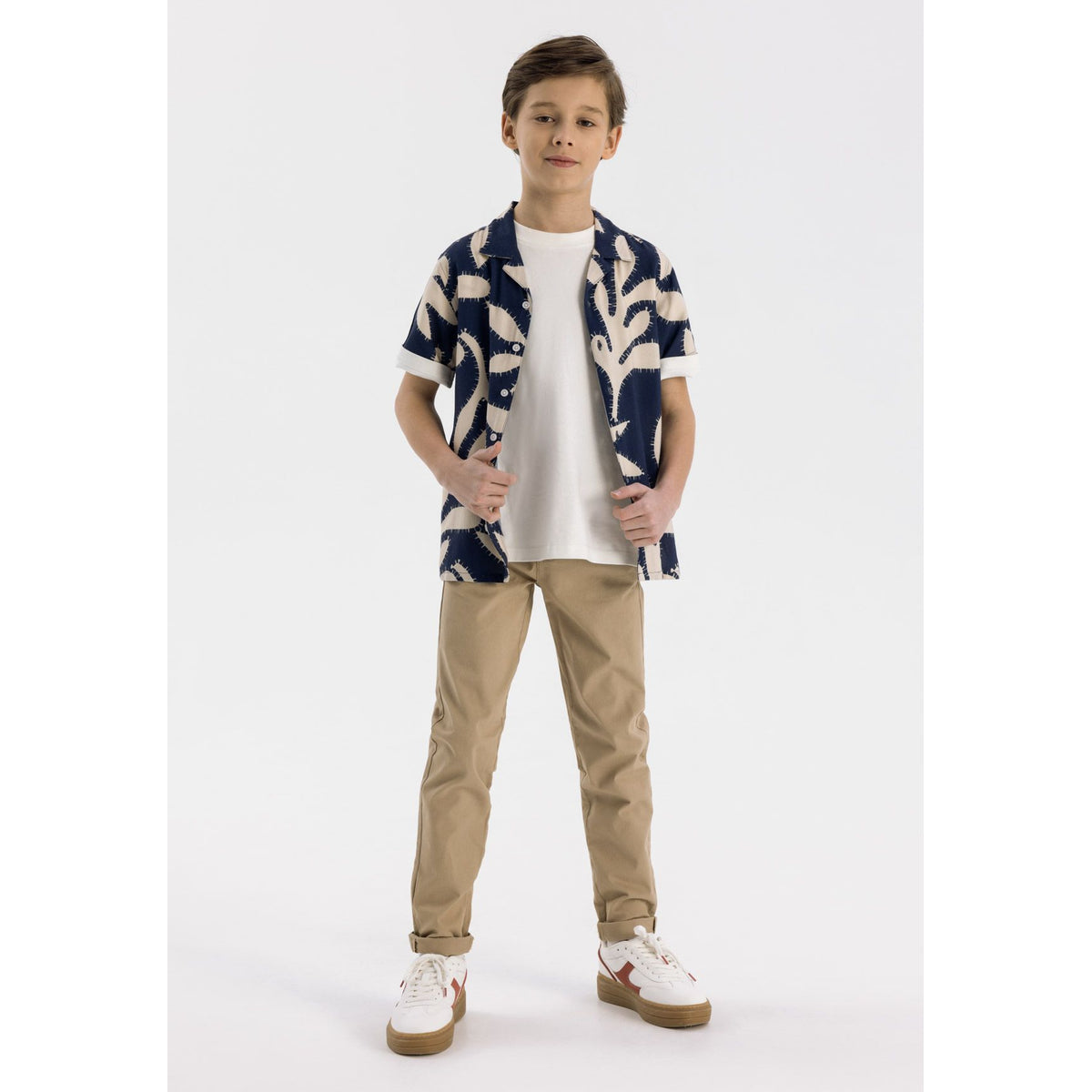 Boys' chinos in beige — complete product view for square Shop card