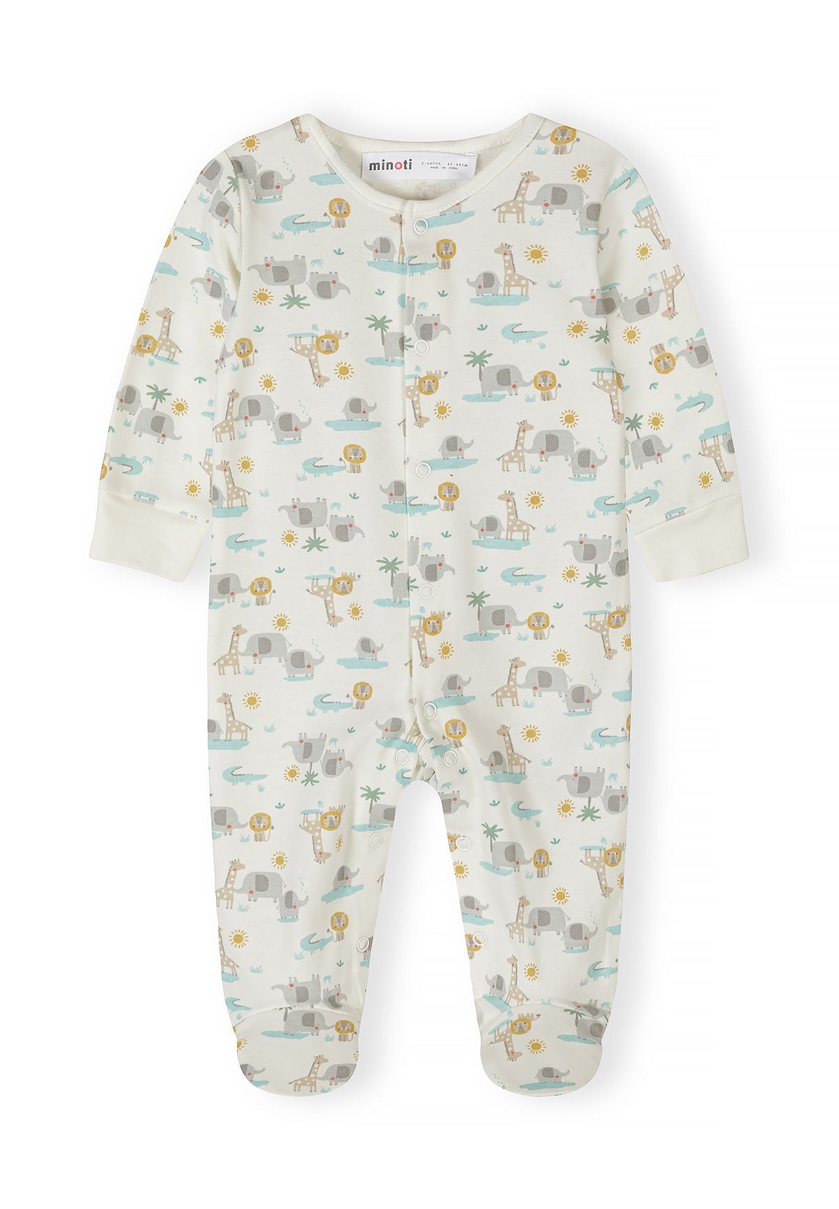 Cotton Sleepsuits 3-Pack, Safari, Cream Mint - 2