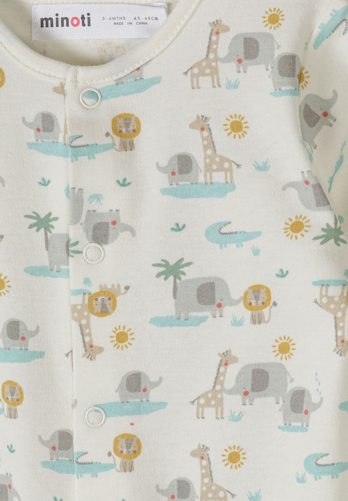 Cotton Sleepsuits 3-Pack, Safari, Cream Mint - 6